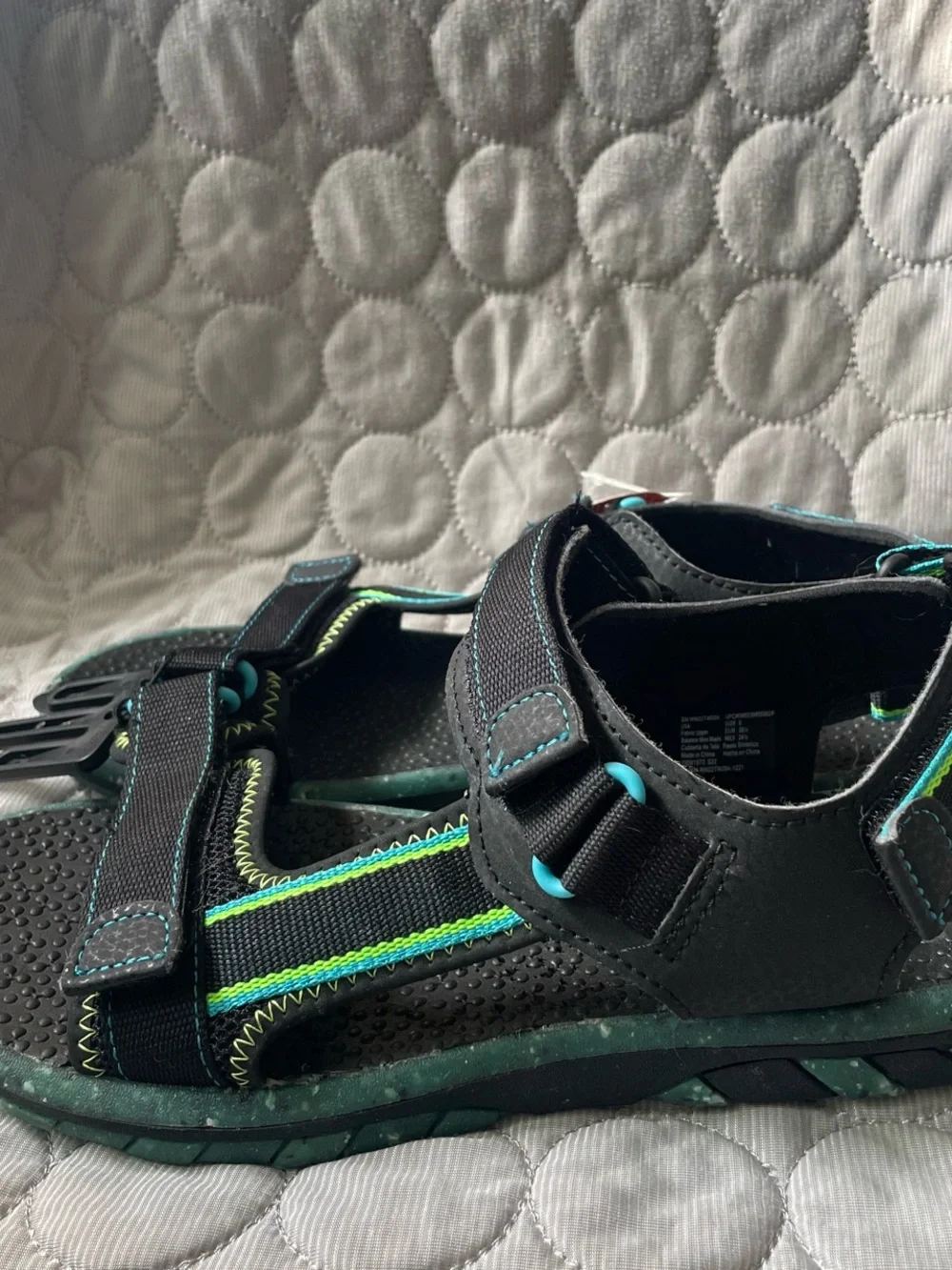 Women's Black Sport Sandals with Teal and Lime Accents